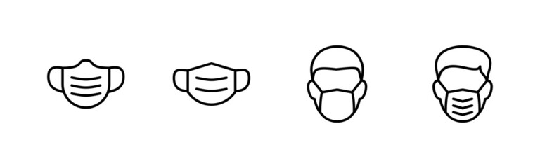 Mask icons set. Medical mask sign and symbol. Man face with mask icon. Safety breathing mask