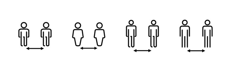 Social distance icons set. social distancing sign and symbol. self quarantine sign