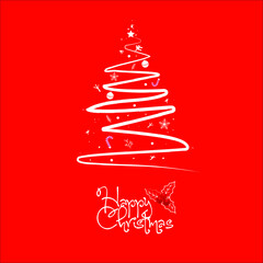 christmas tree with ribbon in white and red background