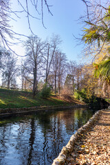 Lakes, parks and landscapes in autumn, in the city of Madrid Spain. Retiro Park in the center of Madrid.