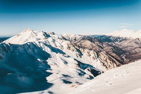 Snowcapped peaks of Aibga Ridge