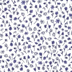 Wall murals Small flowers Floral seamless pattern. Cute little flowers, hand drawn botanical vector illustration. Print for fabric, paper, stationery and other surfaces