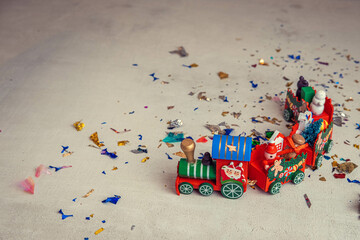 Fototapeta na wymiar santa claus steam locomotive with gifts, concept of christmas and gifts , christmas sales
