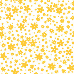 Colorful seamless pattern with little flowers. Cute groovy elements, fun modern illustration, midcentury art