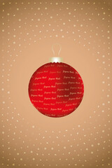 French text for Merry Christmas on red shining Christmas bauble on retro brown background