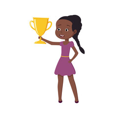 Black girl with a trophy, the concept of success. Color vector illustration, flat style.