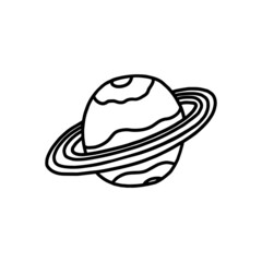 Planet saturn with rings in hand drawn doodle style, vector illustration isolated on white background.