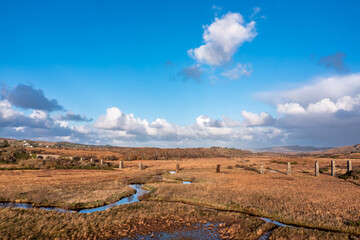 Naklejka premium Aerial view of the Owencarrow Railway Viaduct by Creeslough in County Donegal - Ireland