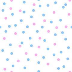 Pink and Blue Seamless Dot Repeat Pattern in White Background with Polkadots