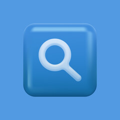 Blue Search Icon. Isolated 3D Magnifying glass Button. Vector illustration