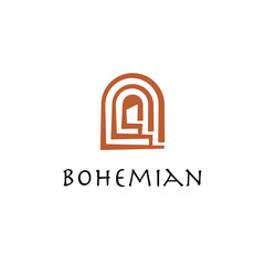 Bohemian Boho Architect Door Building Vector Abstract Illustration Logo Icon Design Template Element