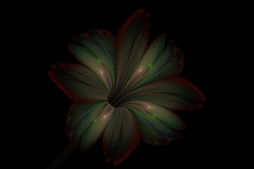 Beautiful abstract 3d colored flower, glowing flower petals on a black background. 3d render