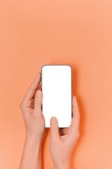 Fototapeta na wymiar Smartphone with white blank screen. Phone screen mockup