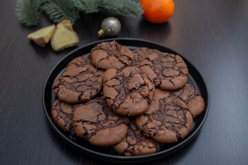 sweet home made Chocolate brownie cookies on a tray