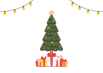 Merry Christmas poster. New Year greeting card design with stylized Christmas tree. Vector illustration.