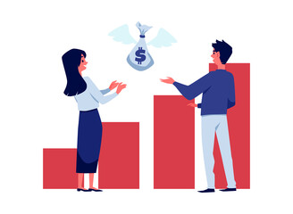 Business people getting money from investor, flat vector illustration isolated.