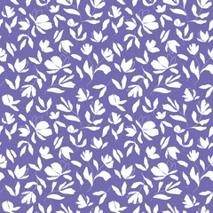 Foto op Plexiglas Very peri Moderne botanische naadloze vector patroon. Hand getekende bloemen illustratie. Vintage behang met bloemen, knoppen en bladeren. Sjabloon voor kaarten, textiel, briefpapier, verpakkingen en elk oppervlakontwerp