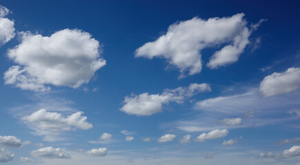 Abstract image of blurred sky. Blue sky background with cumulus clouds