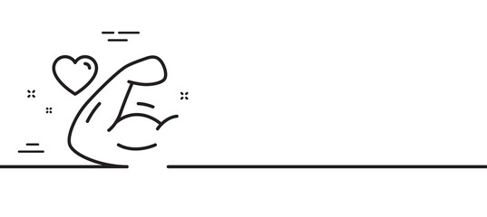 Strong arm line icon. Strength muscle sign. Gym fit training symbol. Minimal line illustration background. Strong arm line icon pattern banner. White web template concept. Vector