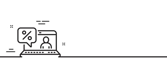 Online loan percent line icon. Discount sign. Credit percentage symbol. Minimal line illustration background. Online loan line icon pattern banner. White web template concept. Vector