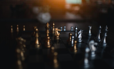 Chess board game silver team and gold team is strategy game as business challenge competitive game...