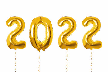New Year 2022 - helium number balloons on white background