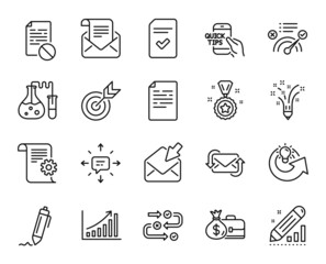Vector set of Mail newsletter, Refresh mail and Education line icons set. Winner reward, Correct answer and Wrong file icons. Edit statistics, Checked file and Signature signs. Vector