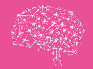 ジオメトリックの頭脳のイラスト　AI　ネットワーク　テクノロジーイメージ　グラフィック素材　Brain, geometric