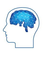 ジオメトリックの横顔男性の頭脳のイラスト　テクノロジーイメージ　グラフィック素材　Brain, geometric
