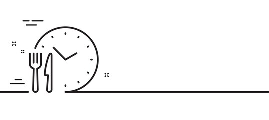 Food time line icon. Meal order clock sign. Restaurant opening hours symbol. Minimal line illustration background. Food time line icon pattern banner. White web template concept. Vector