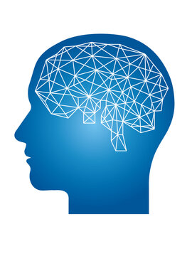 ジオメトリックの横顔男性の頭脳のイラスト　テクノロジーイメージ　グラフィック素材　Brain, geometric