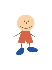 Cute cartoon kid walks. Drawing sketch. Vector illustration Isolated on white background