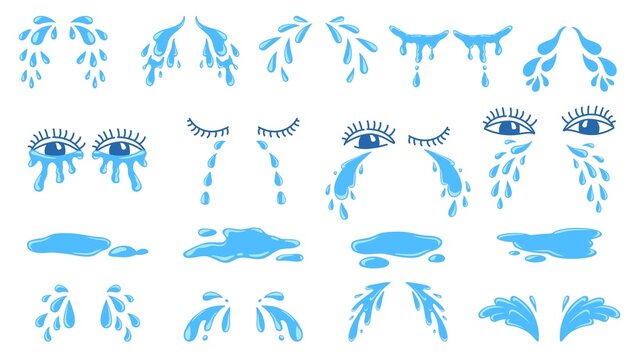 Premium Vector Cartoon tear drops icon sorrow cry streams tear blob crying  fluid falling blue water drops isolated vector for sorrowful character  weeping expression wet grief droplets, tears 