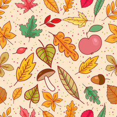 Fototapeta na wymiar Seamless pattern with autumn leaves. Design element for decoration. Vector illustration