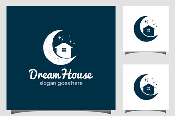 building dream house logo design with moon and stars icon symbol for real estate logo