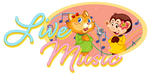 Live Music logo with monkey and cat singing