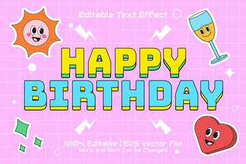 Editable text effect - Happy Birthday flat trendy cartoon style