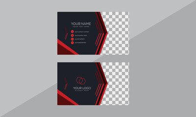 Front and back view of Red and Black Business card template design. 
