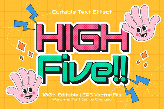 High Five editable text effect flat trendy cartoon style