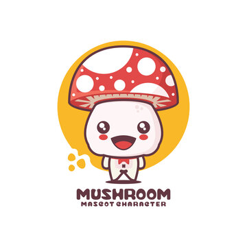 vector mushrooms cartoon mascot, suitable for, logos, prints, labels, stickers, etc