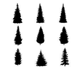 Fototapeta premium Set of Silhouette of pine tree. Shape of Christmas tree isolated on white background