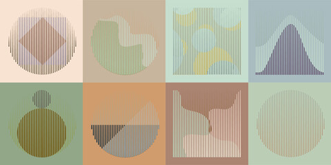 Art composition with lines,circles squares, rectangles .Modern art design .Black Vector stripes .Transition speed lines .Bauhaus style .Geometric shape. Wall art .