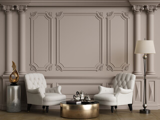 Naklejka na ściany i meble Classic furniture in classic interior with copy space