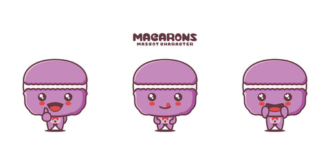 vector macarons cartoon mascot, with different expressions