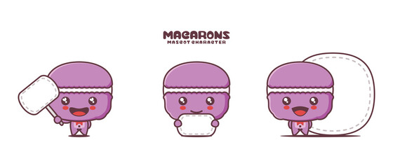 vector macarons cartoon mascot, with blank board banner