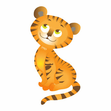 Cute tiger is a cartoon animal character. Vector illustration in a flat style, isolated on a white background.