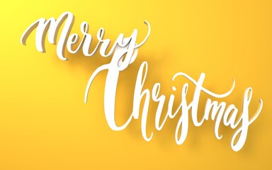 Fototapeta premium Merry Christmas Text Greeting Card on Yellow Background