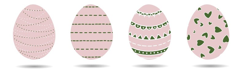 A set of pink Easter eggs with an ornament. Doodle Elements of Easter decor.print for printing