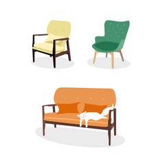Colorful furniture. Sofa and armchair. Interior.