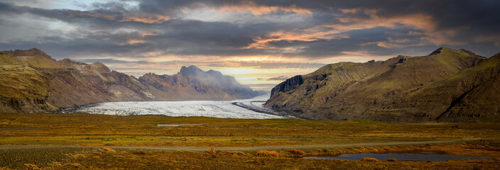 Colorful sunset at the glacier of Iceland